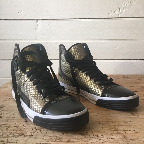 gold and black high tops